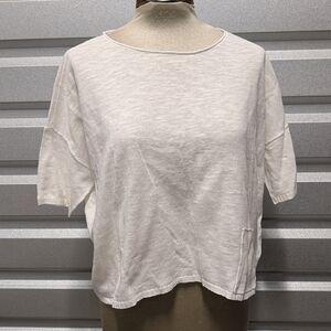 nwt EILEEN FISHER ballet neck box top linen tee S